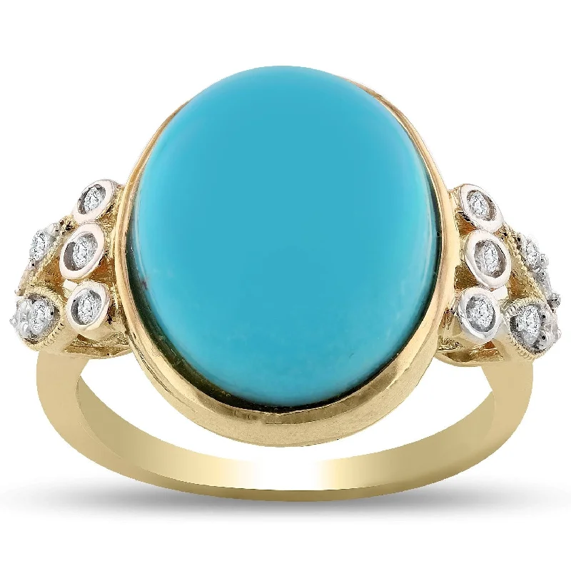 Women’s unique diamond ring-Auriya 14k Yellow Gold 8 1/4ct Turquoise and 1/5ct TDW Diamond Ring