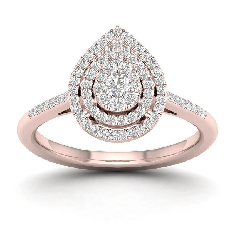 Women’s wide gemstone ring-De Couer 1/4ct TDW Diamond Cluster Pear Shape Ring - Pink