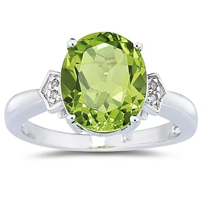 Women’s designer diamond ring-Peridot & Diamond Ring in 10k White Gold