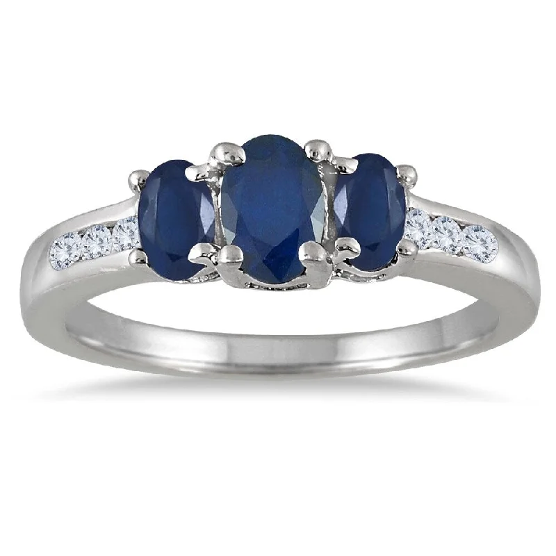 Women’s vintage engagement ring-Sapphire and Diamond Channel Ring 14K White Gold