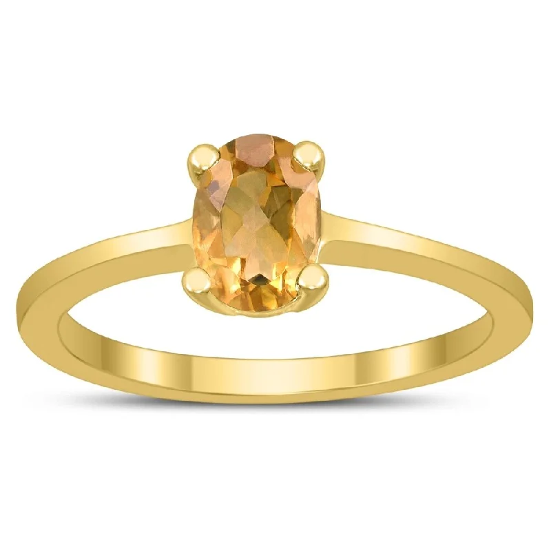 Women’s large diamond ring-Oval Solitaire 7X5MM Citrine Ring in 10K Yellow Gold