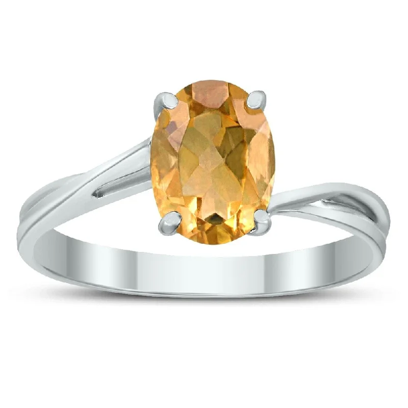 Women’s butterfly ring-Solitaire Oval 8X6MM Citrine Gemstone Twist Ring in 10K White Gold