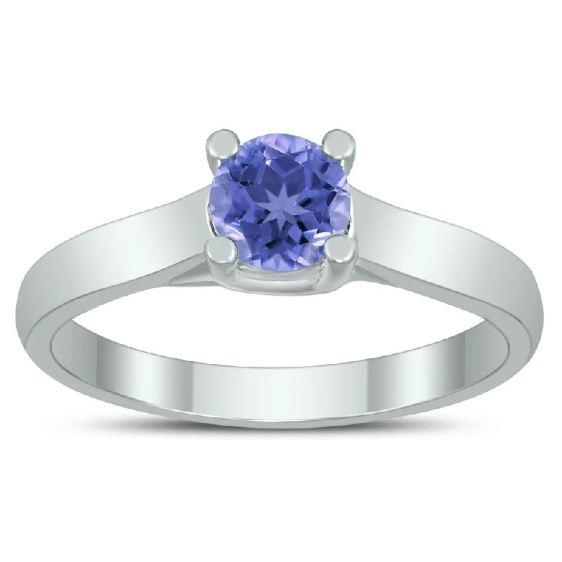 Women’s wedding ring set-Round 5MM Tanzanite Cathedral Solitaire Ring in 10K White Gold