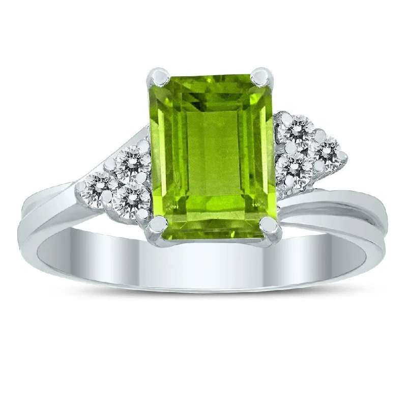 Women’s elegant ring-8X6MM Peridot and Diamond Twist Ring in 10K White Gold