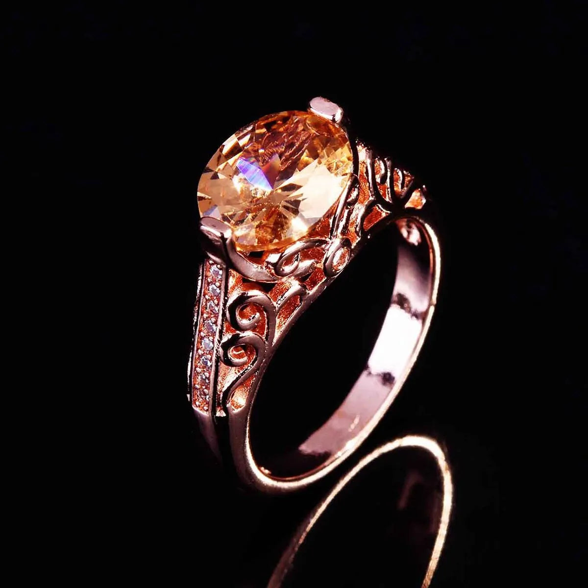 Women’s signet ring-Cross-border Foreign Trade New European And American Morganite Colored Gemstone Hollow Ring