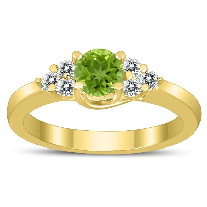 Women’s gold band ring-5MM Peridot and Diamond Cynthia Ring in 10K Yellow Gold