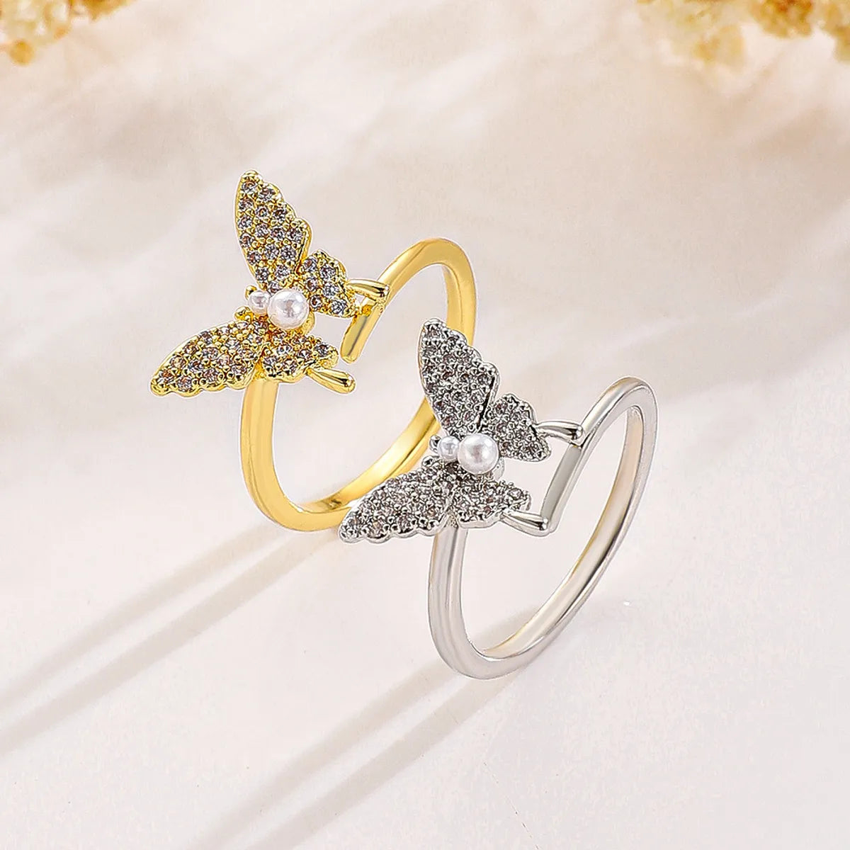 Women’s silver ring-Simple Style Classic Style Butterfly Copper Plating Inlay Zircon 14k Gold Plated Open Ring