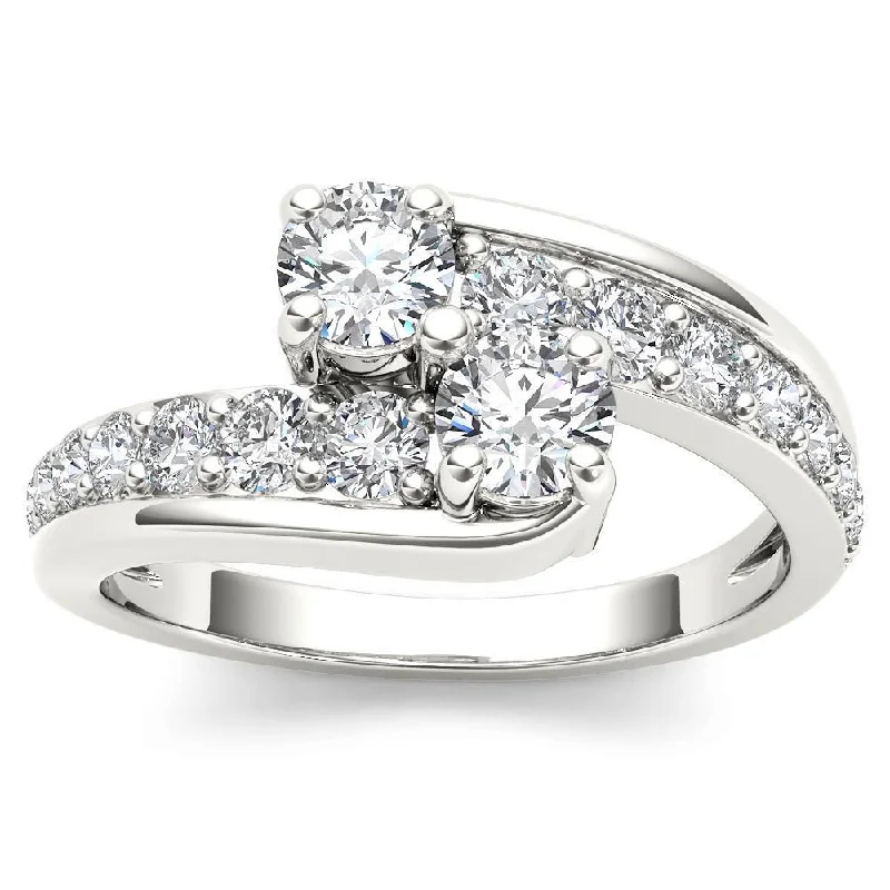 Women’s wide band ring-De Couer 14k White Gold 1ct TDW Two-Stone Diamond Bypass Ring - White H-I - White H-I