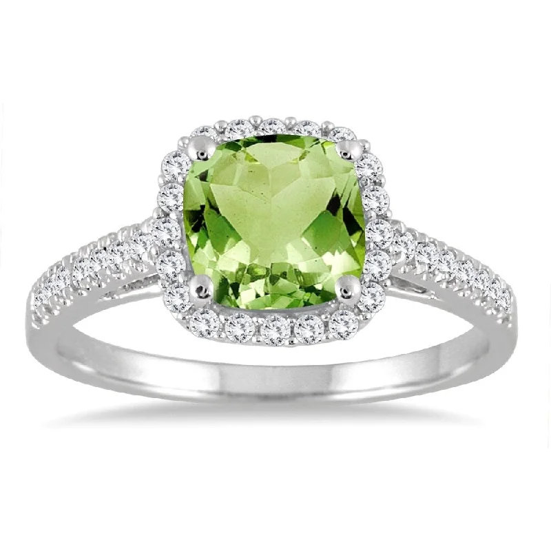 Women’s birthstone ring-Peridot and Diamond Ring in 10K White Gold