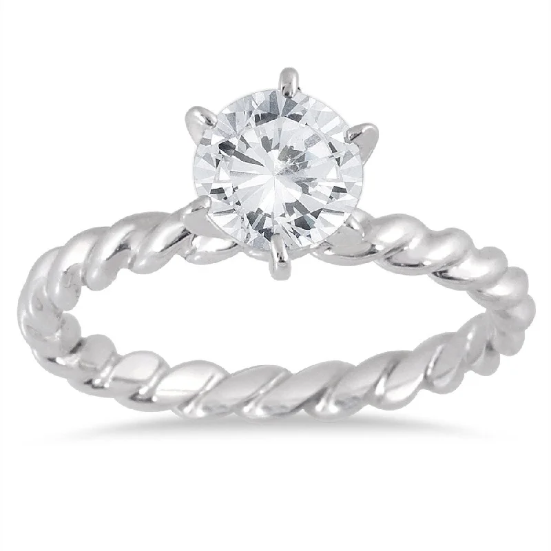 Women’s sterling silver ring-AGS Certified 1 Carat Braided Solitaire Diamond Ring in 14K White Gold (J-K Color, I2-I3 Clarity)