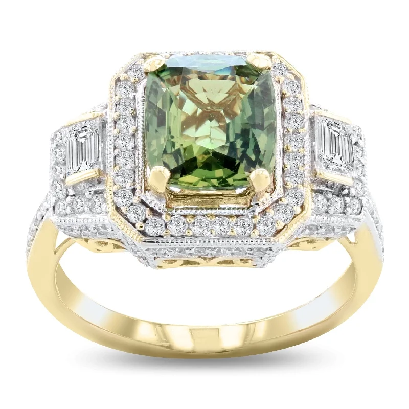 Women’s halo gemstone ring-Auriya 14k Two Tone Gold 3ct Sapphire and 1ct TDW Diamond Ring