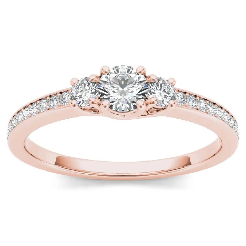 Women’s titanium ring-De Couer 14k Rose Gold 1/2ct TDW Diamond Three-Stone Anniversary Ring - Pink