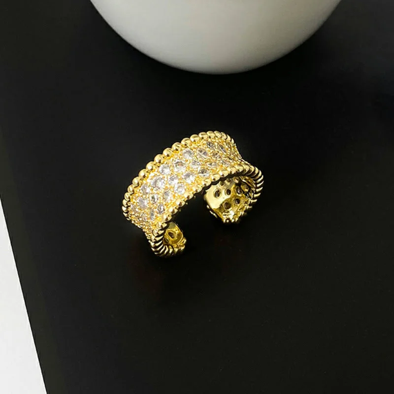 Golden Diamond-Studded Ring-Wide Version