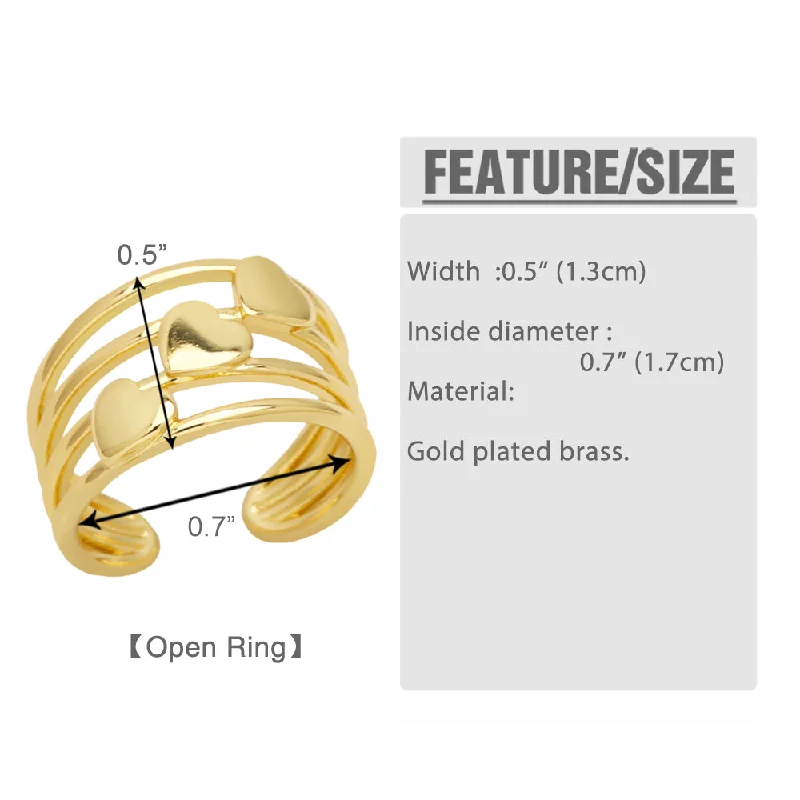 Women’s gemstone ring-Simple Style Heart Shape Copper Plating 18k Gold Plated Open Rings