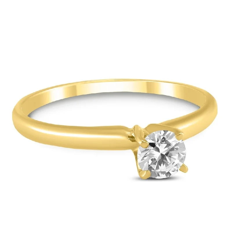 Women’s floral ring-1/4 Carat Round Diamond Solitaire Ring in 14K Yellow Gold