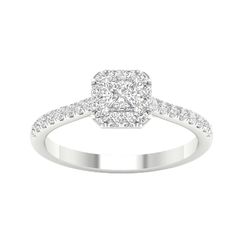 Women’s halo engagement ring-1/2ct TDW Princess Cut Diamond Halo Ring in 10k Gold by De Couer