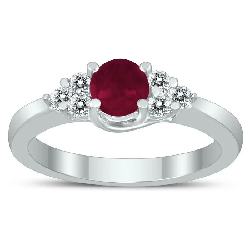 Women’s adjustable silver ring-5MM Ruby and Diamond Cynthia Ring in 10K White Gold