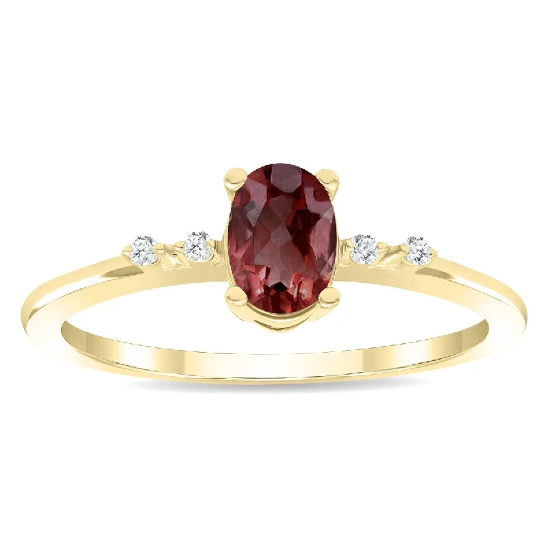 Women’s wedding ring set-Women's Oval Shaped Garnet and Diamond Sparkle Ring in 10K Yellow Gold