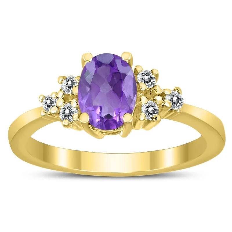 Women’s twisted ring-7X5MM Amethyst and Diamond Regal Ring in 10K Yellow Gold