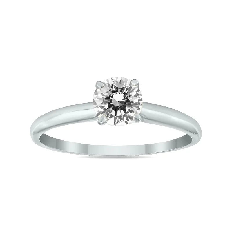 Women’s multi-band ring-Marquee 1/3 Carat Round Diamond Solitaire Ring in 14K White Gold