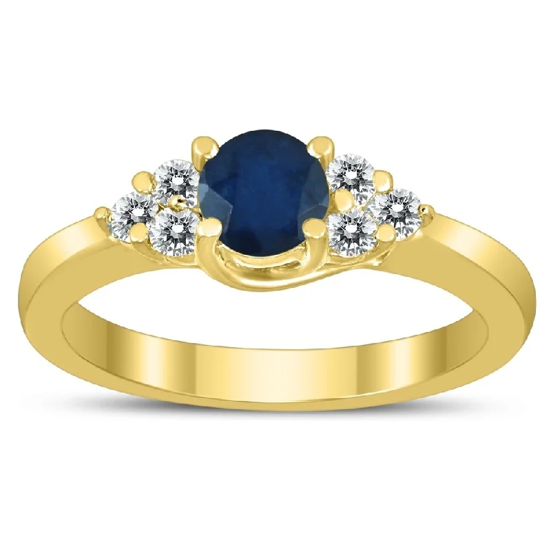 Women’s solitaire ring-5MM Sapphire and Diamond Cynthia Ring in 10K Yellow Gold