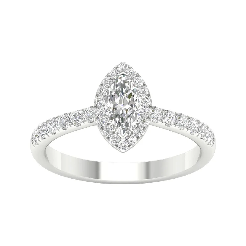 Women’s solitaire ring-3/4ct TDW Diamond Halo Ring in 10k Gold by De Couer