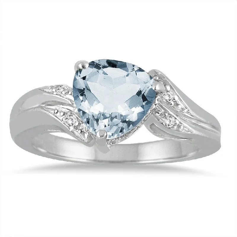 Women’s fashion ring-2 1/4 Carat Trillion Cut Aquamarine and Diamond Ring in 10K White Gold