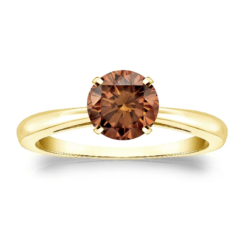 Women’s minimal gold ring-Auriya 3/4cttw Round Solitaire Brown Diamond Ring 14k Gold