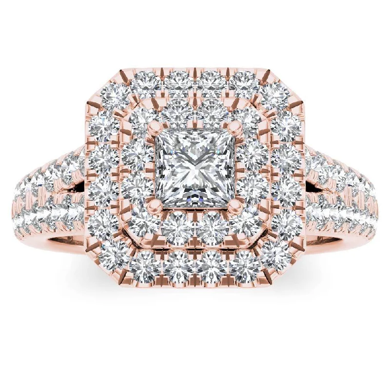 Women’s diamond ring-De Couer 14k Rose Gold 1 1/2ct TDW Diamond Halo Ring - Pink