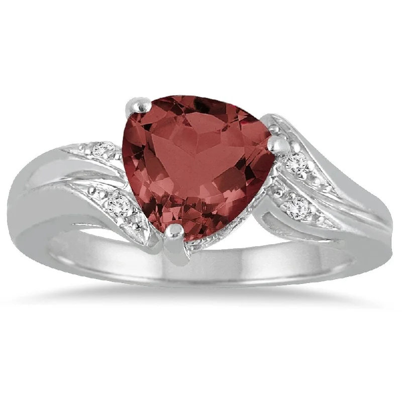 Women’s vintage engagement ring-2 1/4 Carat Trillion Cut Garnet and Diamond Ring in 10K White Gold