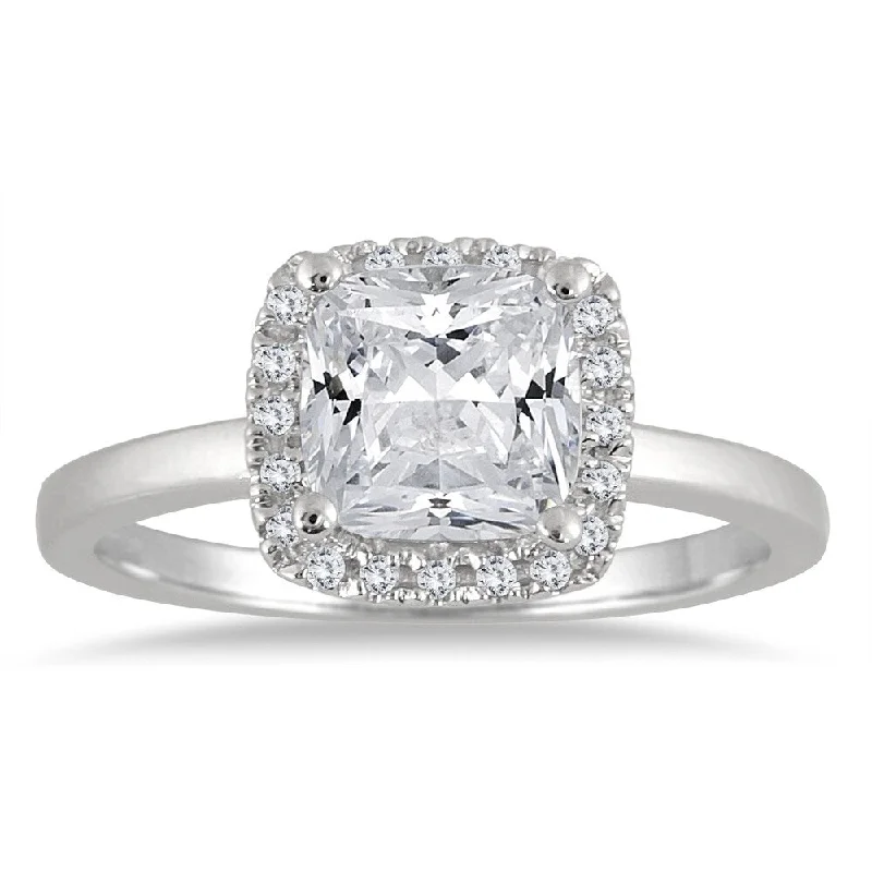 Women’s elegant ring-1 1/6 Carat Cushion Cut Diamond Halo Ring in 14K White Gold