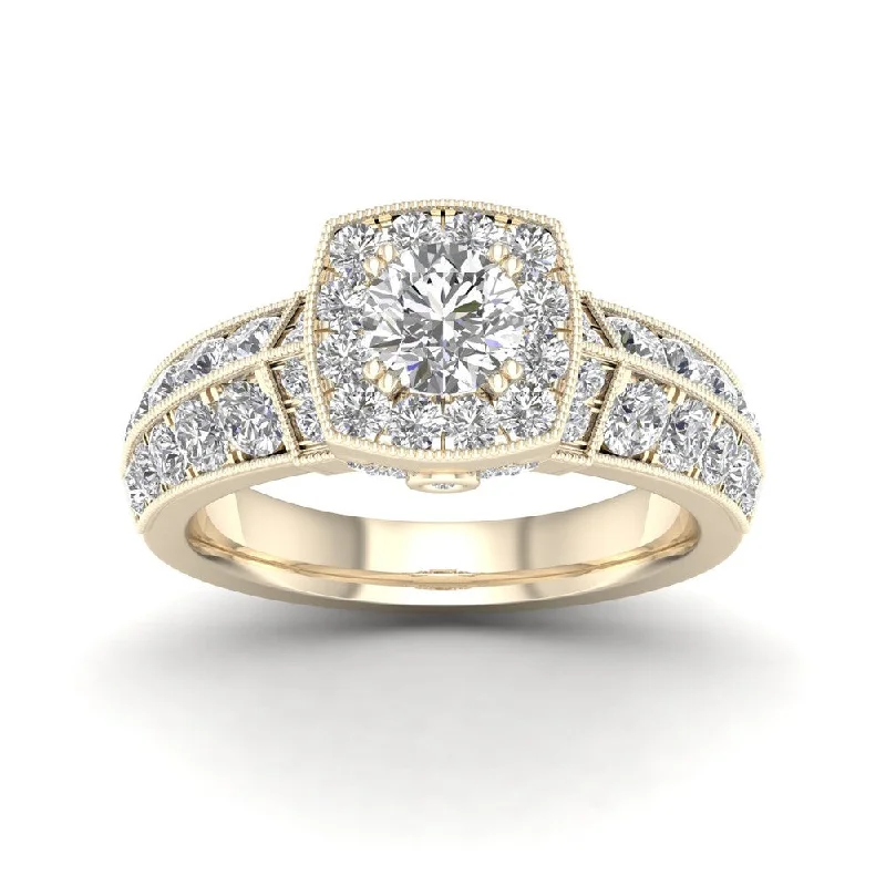 Women’s luxury ring-De Couer 2ct TDW Diamond Halo Ring (H-I, I2) - Yellow