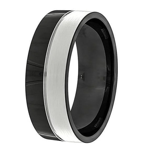 Women’s twisted ring-Avery Men's Black And Silver Tungsten Wedding Band High Polish - 8mm