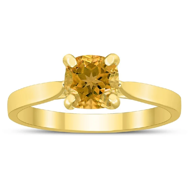 Women’s vintage ring-Square Princess Cut 6MM Citrine Solitaire Ring in 10K Yellow Gold